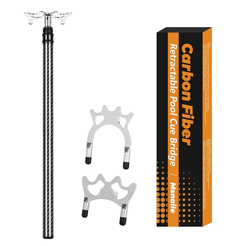 Carbon Fiber Pool Bridge Stick with Removable Metal Heads - Retractable 17in-55.5in