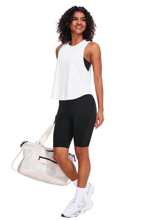 JOYSPELS Workout Tank Tops for Women, Quick Dry Ice Silk Athletic Running Shirts, Loose Fit Sleeveless Gym Tops White