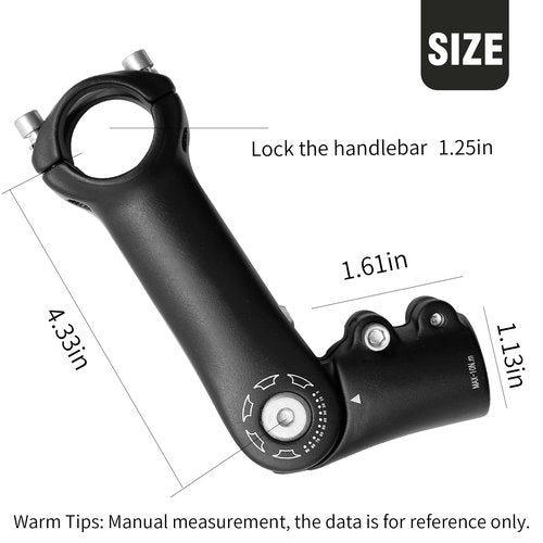 Aynaxcol 28.6mm x 31.8mm Bicycle Riser Extension Adjustable Handlebar Stem 110mm 0-90 Degree Adjustable Bicycle Stems Short Handlebar Stem for E Bike Bicycle (110mm)