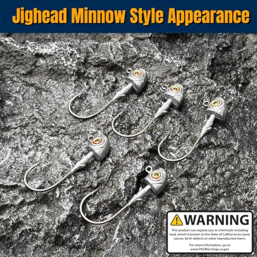 15Pcs 1/2oz Bass Jig Heads for Fishing - Lifelike Minnow Style, Dual-Cone Bait Keeper