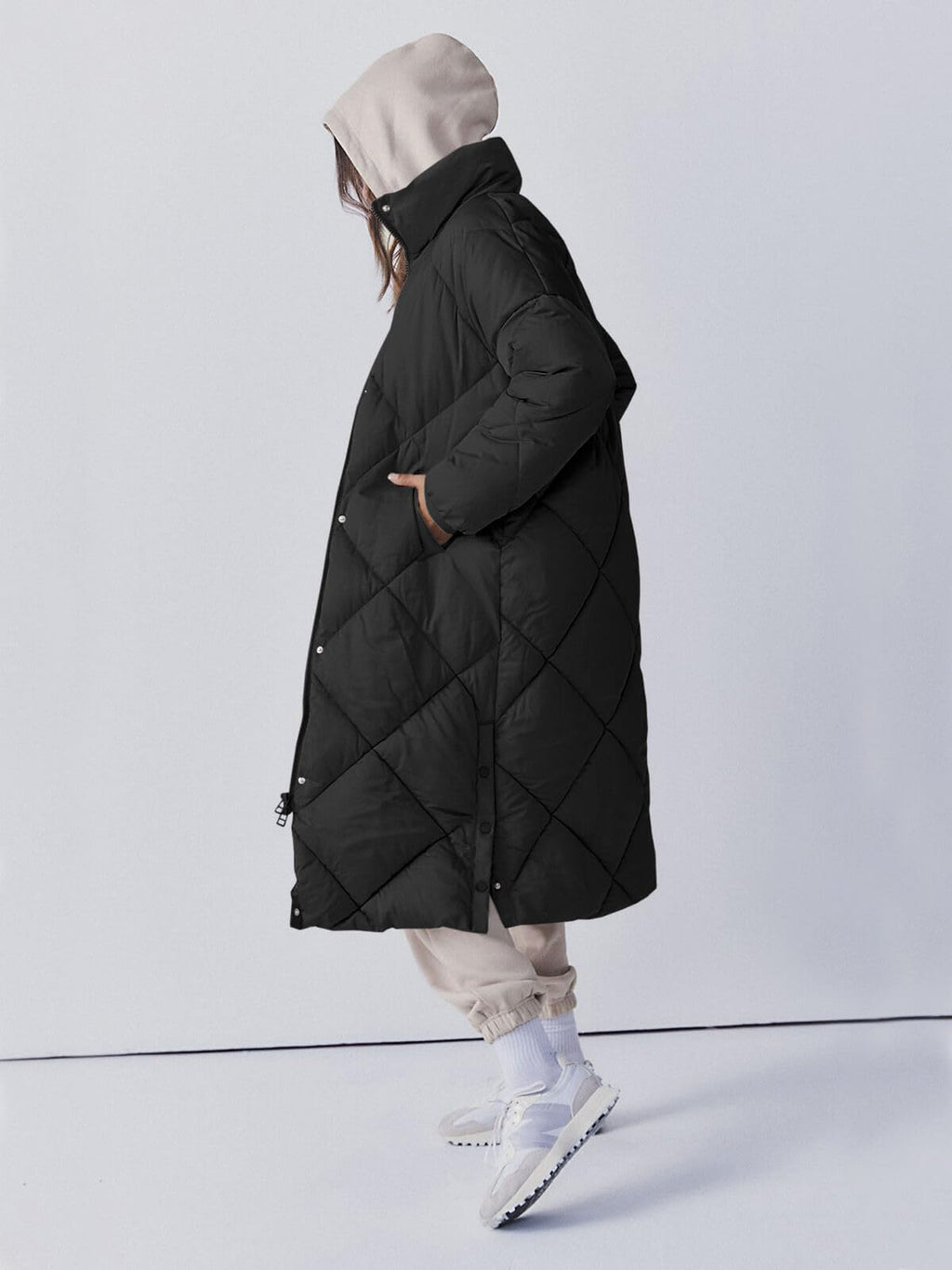 Tankaneo Women's Long Quilted Puffer Jacket Zip Up Baggy Down Winter Coats Outerwear with Pockets