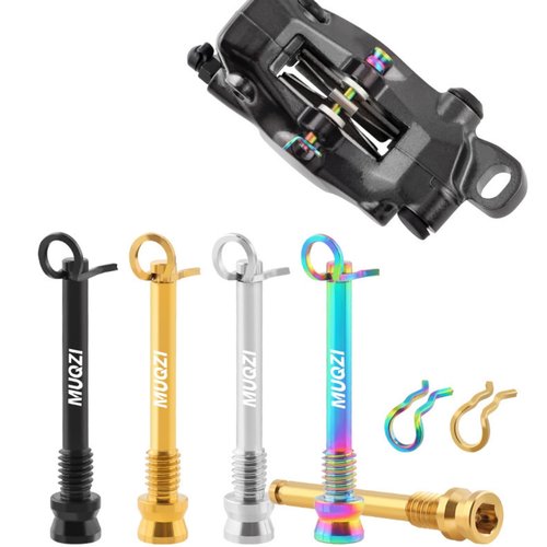 JMFahrrad Titanium Bike Disc Brake Caliper Bolts with Snap Rings, Mountain Bicycle Brake Pad Screws, 1 Pair (Black)