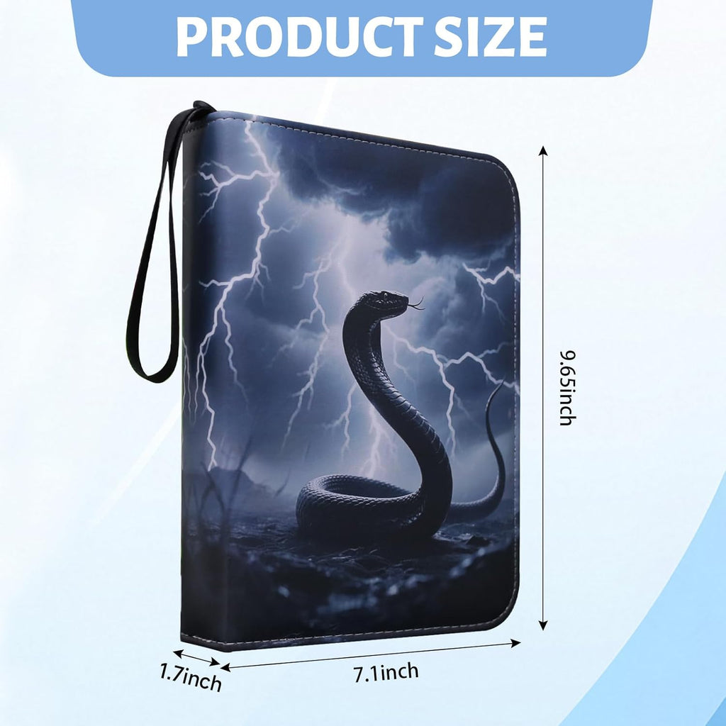 Skiennix Trading Card Binder - Premium 4-Pocket Album with 400 Removable Sleeves | Waterproof Black Serpent Design