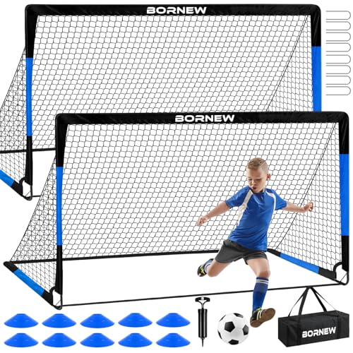 Kids Soccer Goals Set - Black Blue 6x4 ft Portable Foldable Soccer Nets for Backyard Play