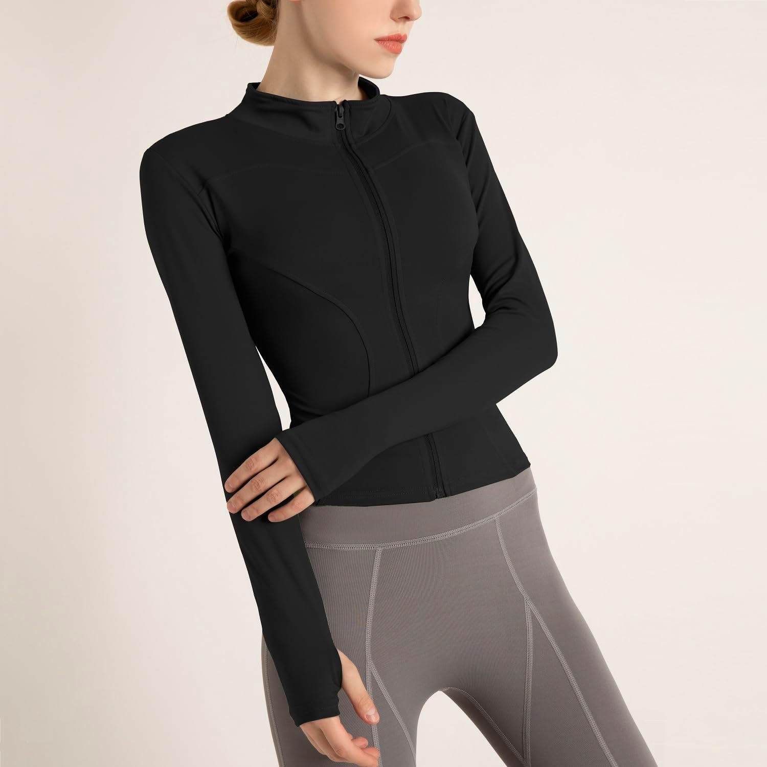 Skiennix Women's Cropped Running Jacket - Lightweight Stretchy Full Zip Athletic Top with Thumb Holes