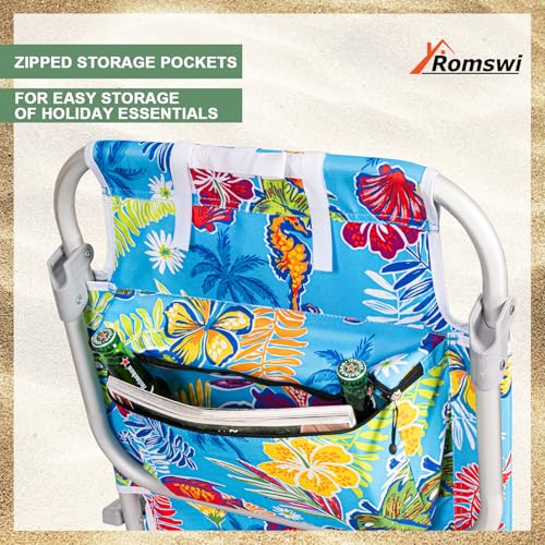 Romswi Tropical Print 2-Pack Aluminum Folding Beach Chairs with Cooler & Cup Holder