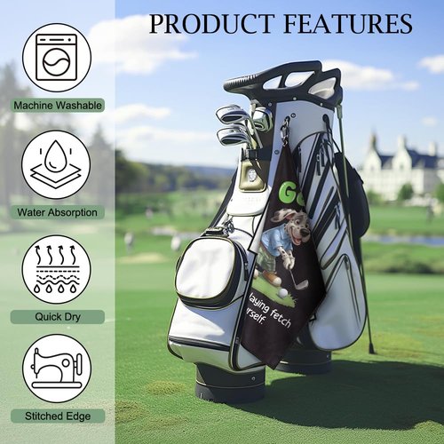 DYJYBMY Golf The Art of Playing Fetch with Yourself Funny Printed Golf Towel for Golf Bags with Clip, Cute Golfing Dog Towel, Golf Towel Gifts for Dog Lovers Golf Lover Golfer Golf Club Men Women