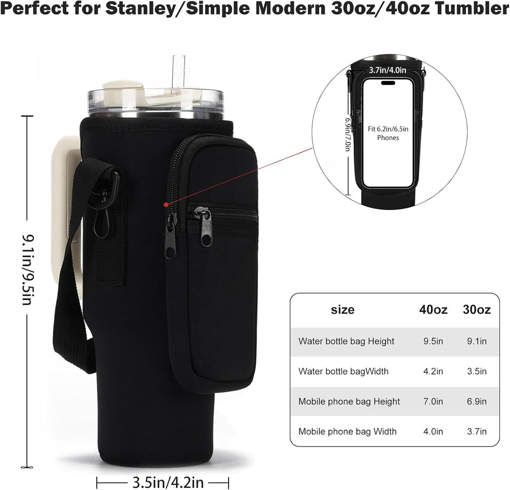 Stanley Water Bottle Carrier Bag - Neoprene Holder with Phone Pocket & Adjustable Straps for 40/30 oz Tumblers