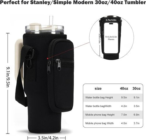 GOEWY Water Bottle Carrier Bag - Neoprene Holder for Stanley 40/30 oz Tumbler with Phone Pocket & Straps