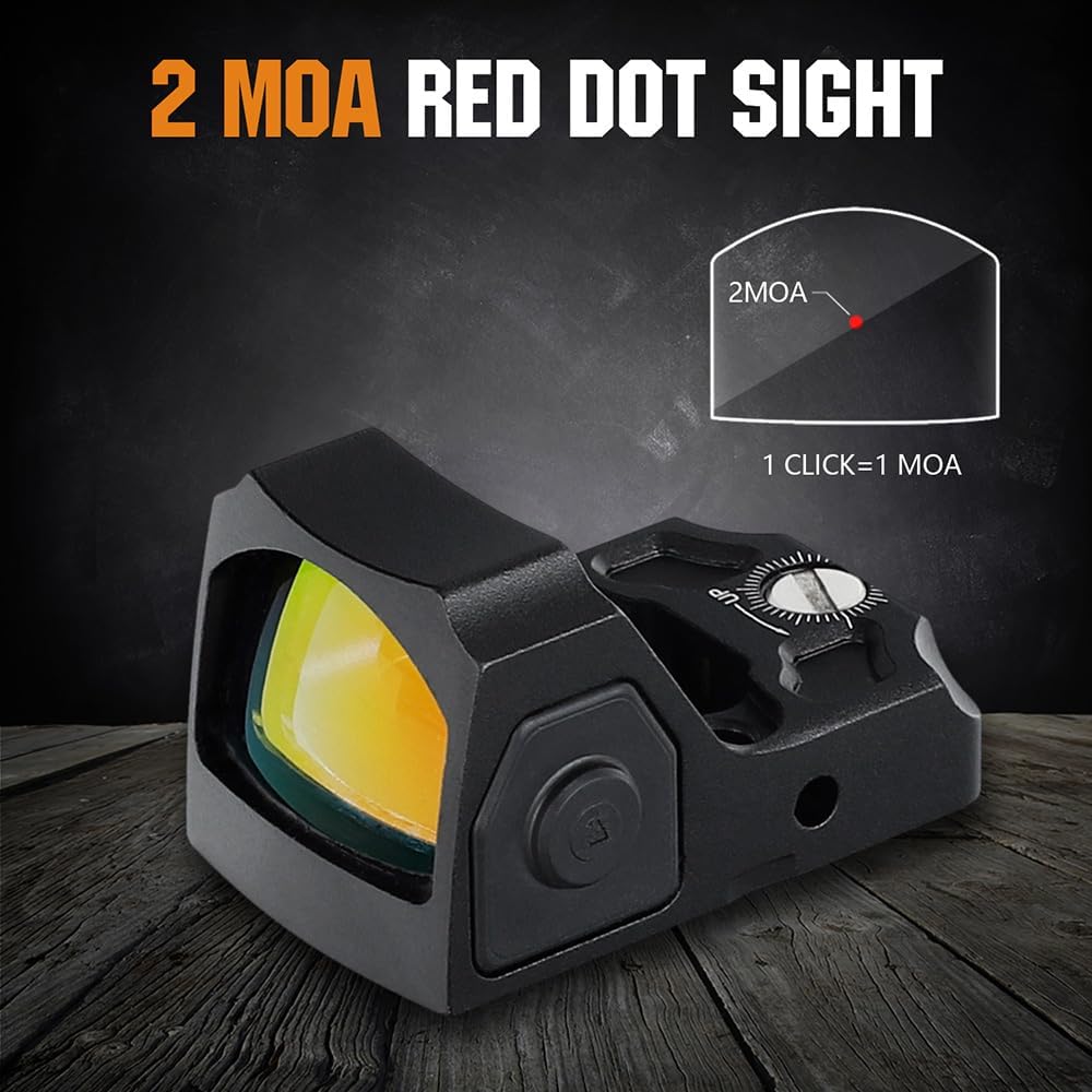Ohhunt Red Dot Sight - 2 MOA Reticle with Mini Shake Awake Optics & 12 Brightness Levels