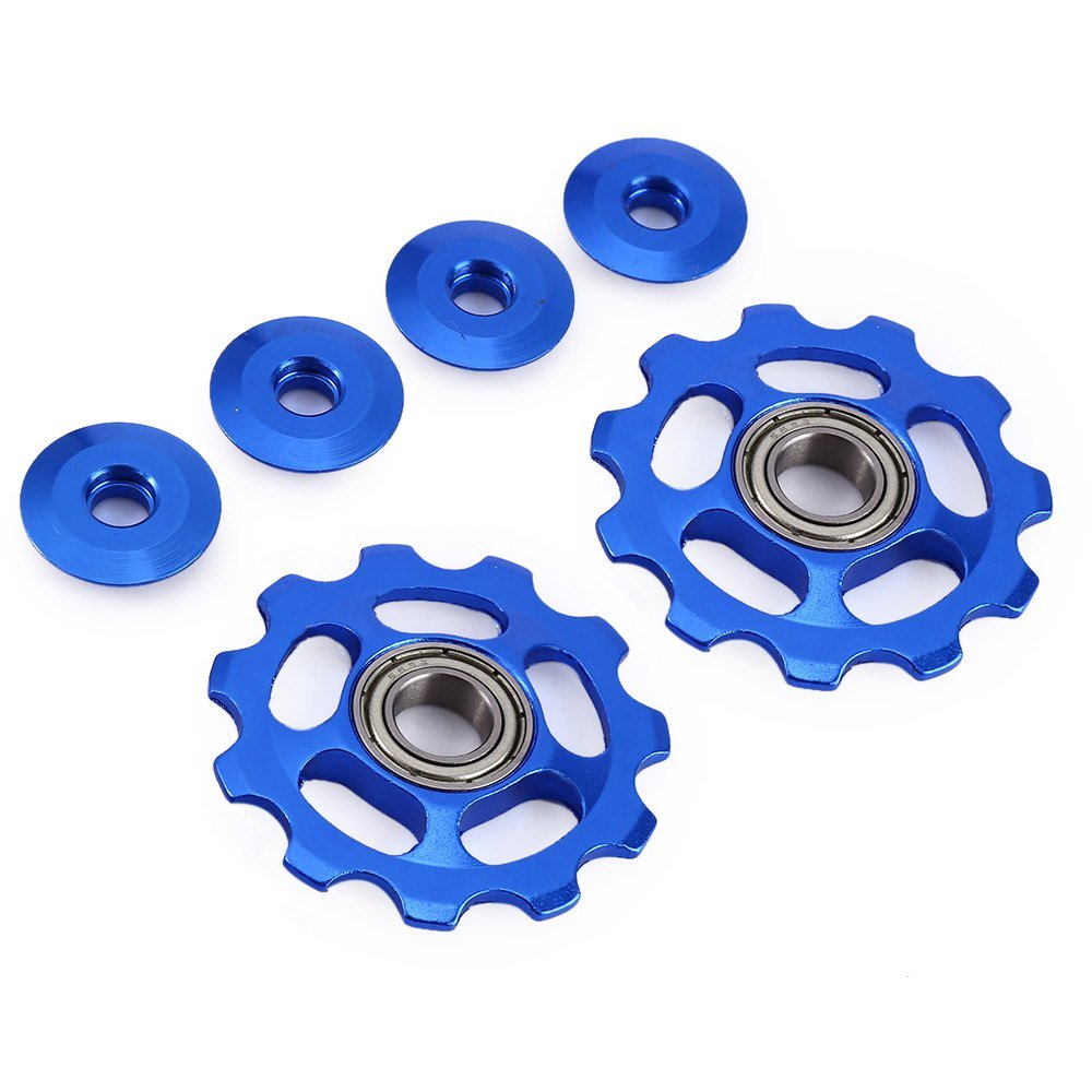 Stylrtop 2 pcs Bike 11T Aluminum Sealed Bearing Jockey Wheel Rear Derailleur Pulleys Fit Shimano SRAM (Blue)