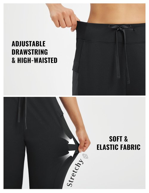 baleaf Women's Fleece Lined Pants Thermal Warm Water-Resistant Winter Joggers Hiking Exercise Active Workout Sweatpants with Pockets Black L