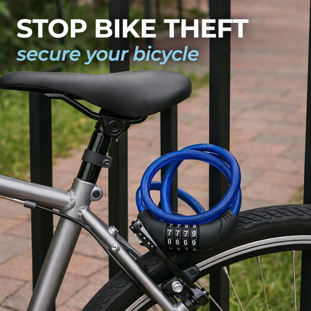 Skiennix Bike Lock Cable - 4 Ft 10mm Resettable Combination Lock for Bicycles, Scooters & Gates