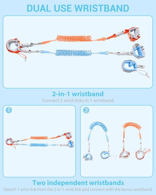 Dr.meter Anti-Lost Wrist Link - 2-in-1 Safety Wristband Leash with Key & Lock | 6.56ft Kids Walking Harness for Travel