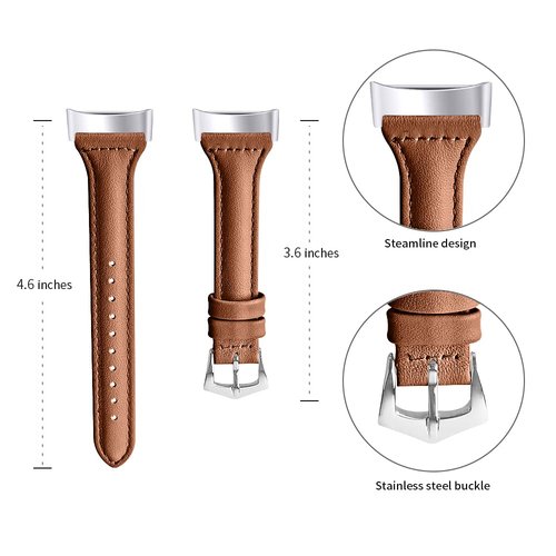 FitTurn [2 pack Compatible with Fitbit Charge 5 Bands Leather Narrow Luxury Genuine Leather Replacement Sport Wrist Strap Bracelet Men Women Band Accessories (Black+Brown)