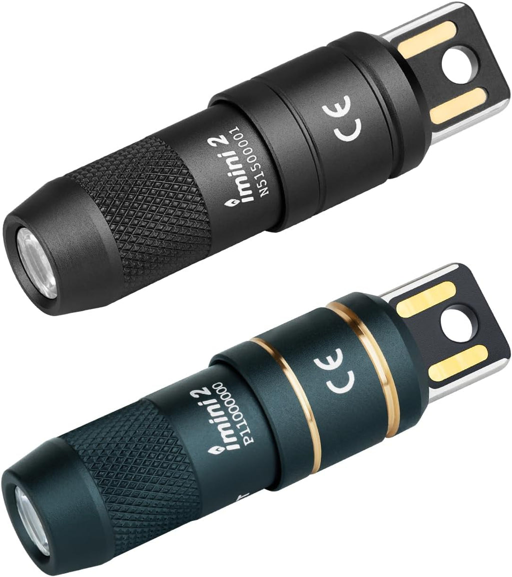 OLIGHT iMini 2 EDC Keychain Flashlight - 50 Lumens Compact Mini LED Light | Rechargeable, Portable (Black & Dream Blue)