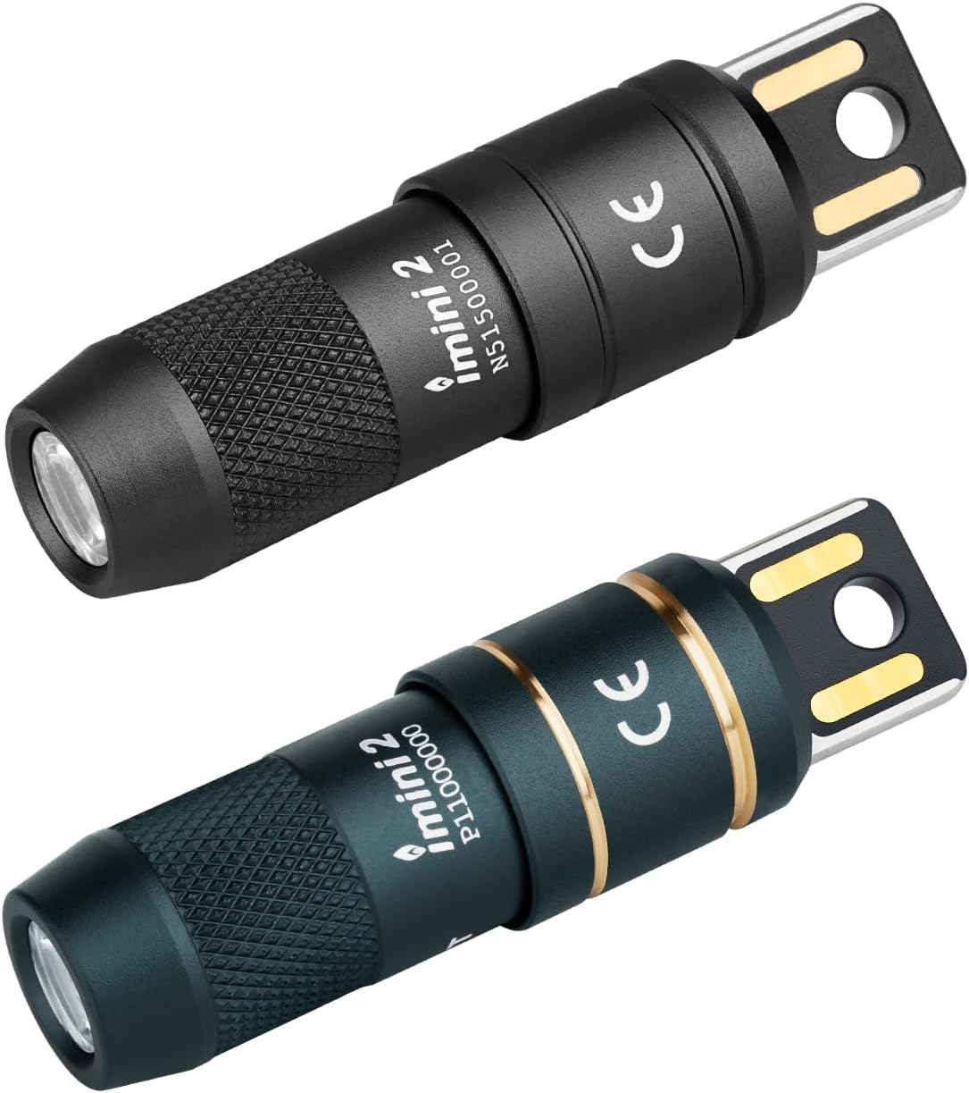 OLIGHT iMini 2 EDC Keychain Flashlight - 50 Lumens Compact Mini LED Light | Rechargeable, Portable (Black & Dream Blue)