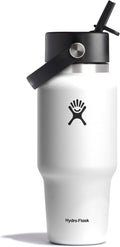 Hydro Flask Travel Water Bottle - Insulated Stainless Steel - 24 Oz White with Wide Straw Lid & Leakproof Design