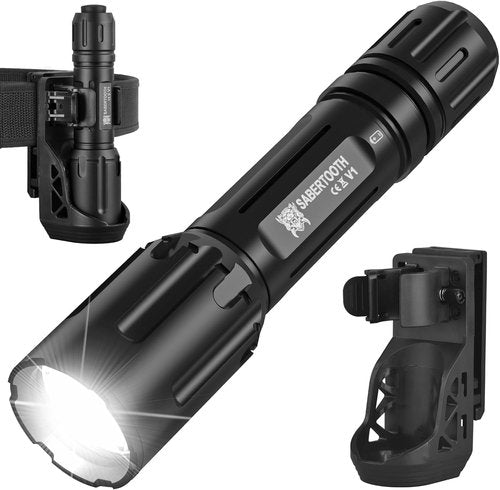 SABERTOOTH Police Tactical Flashlight-2200 High Lumen Duty Belt Flashlight for Law Enforcement Defense Flashlight with Holster Tactical Gear Safety Accessories(Black)