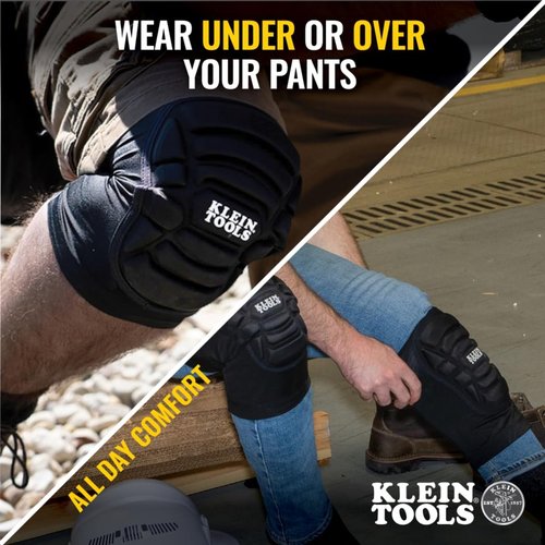 Klein Tools Knee Pads - Lightweight Padded Sleeves with Breathable Mesh Back | Black M/L