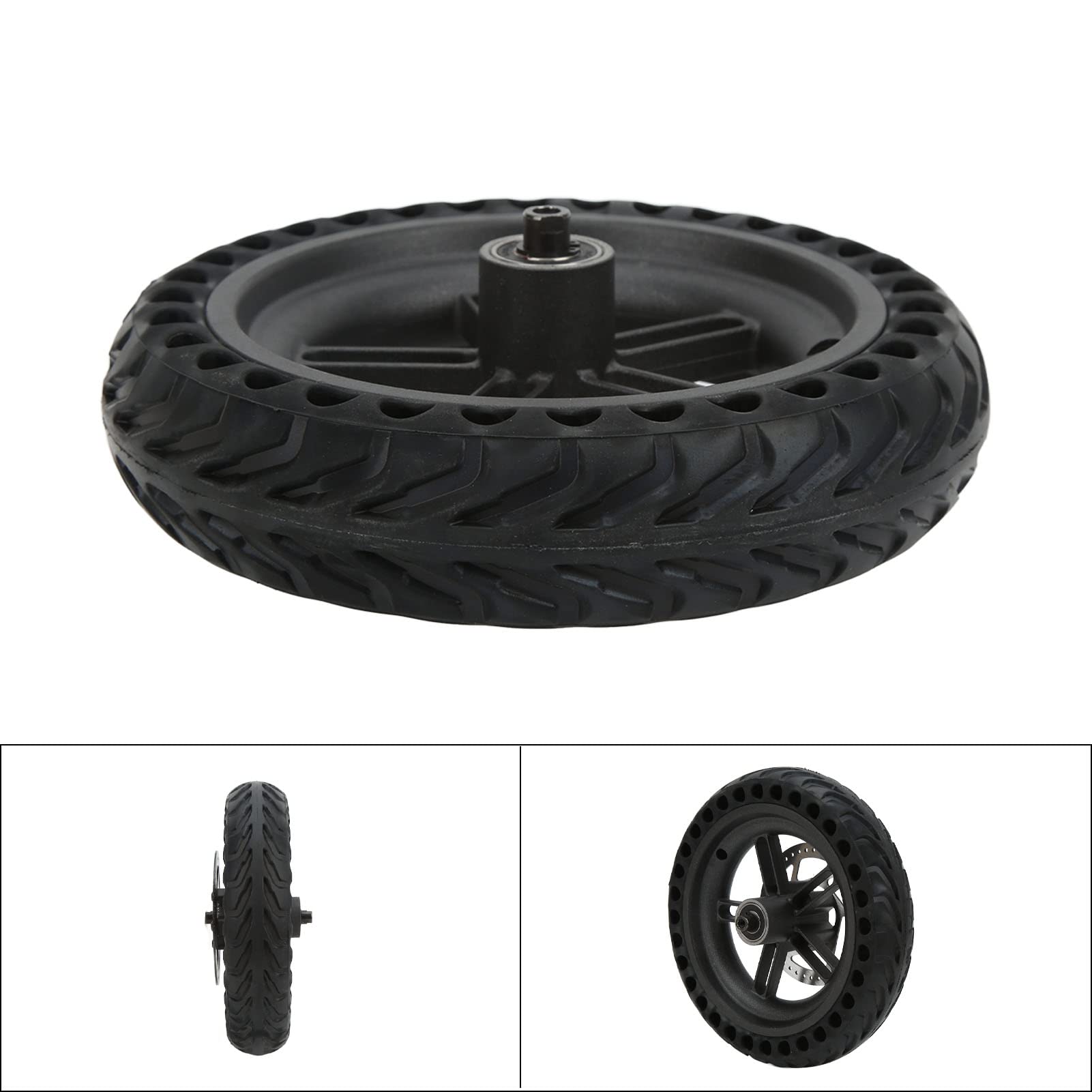 POENVFPO Electric Scooter Rear Tire, 8.5 Inch Rear Solid Tire Wheel Hub 110mm Brake Disk Electric Scooter Upgrade Parts Assembly Set