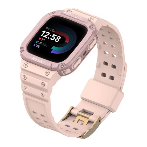Feigand Compatible for Fitbit Versa 4/3/2/ Fitbit Versa Lite/Sense 2/Sense Bands with Case, Rugged Sports Protector PC Cover TPU Wristbands for Men Women, Green (Pink)