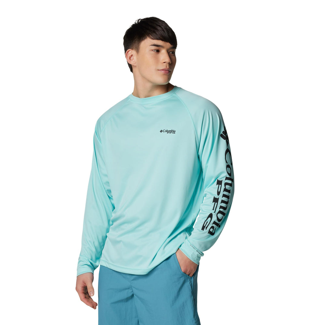 Columbia Men's PFG Terminal Tackle Long Sleeve Fishing Shirt, Gulf Stream/Black Logo, 2X Tall