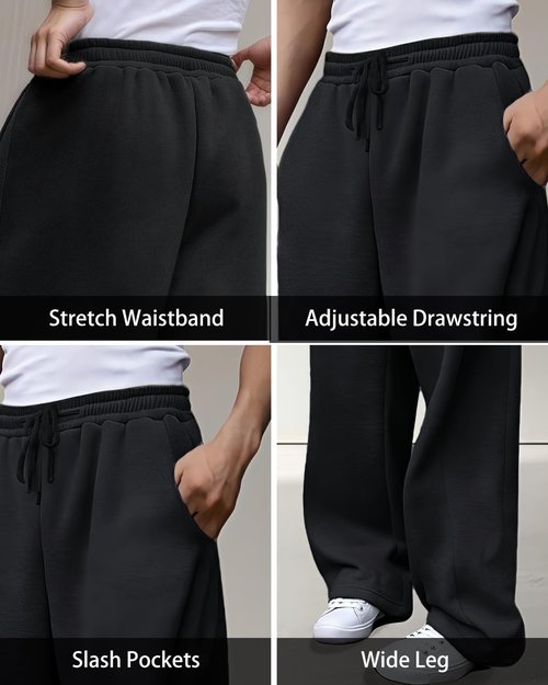 ANNERUN Men's Sweatpants Loose Fit Joggers Pockets Drawstring Heavyweight Fleece Athletic Pants for Men,Black,L