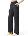 G4Free Wide Leg Pants for Women Fleece Lined Sweatpants with Pockets Winter Work Pants Thermal Loose Fit Casual Dress Daily Office Travel (Black,L,33")