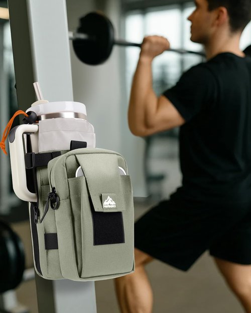 Nefeeko Magnetic Water Bottle Bag, Bottle holder for Gym – Detachable 2-in-1 Design | Fits 40OZ Bottles | Durable Oxford Fabric | Ideal for Fitness/Golf/Tennis/Hiking (Khaki)