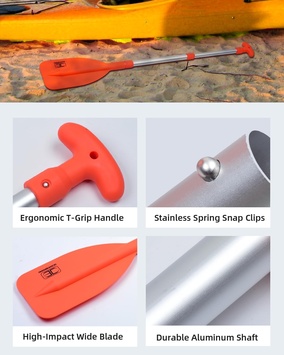OCEANBROAD Telescoping Emergency Paddle - 42'' Collapsible Aluminium Shaft for Kayaking & Boating | Orange