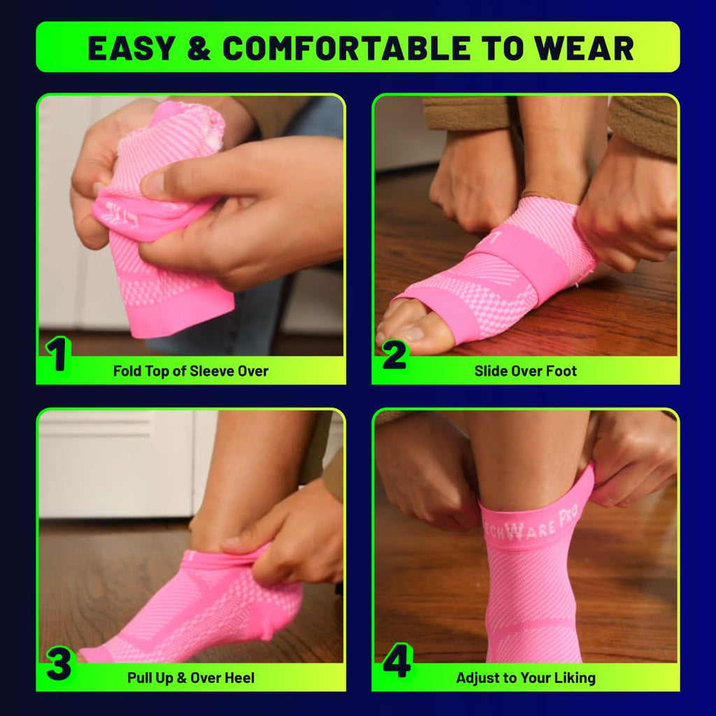 TechWare Pro Ankle Brace Compression Sleeve - Relieves Achilles Tendonitis, Joint Pain. Plantar Fasciitis Foot Sock with Arch Support Reduces Swelling & Heel Spur Pain. (Beige, L/XL)