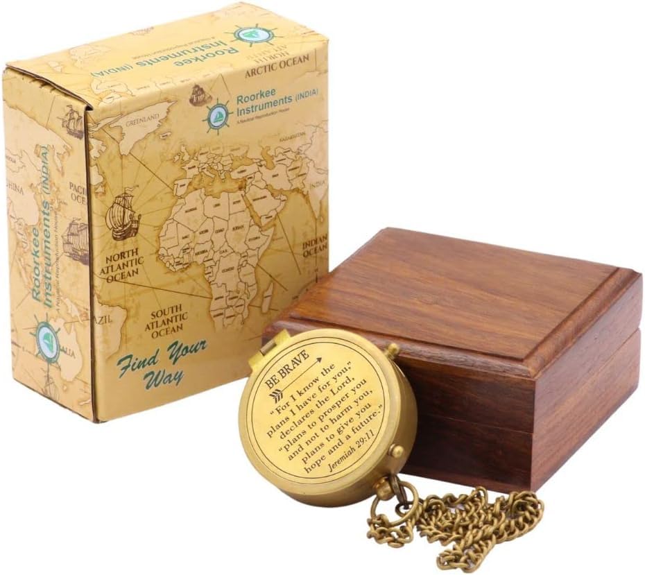 Solid Brass Directional Engraved Compass, Baptism Gifts for Boys Girls, First Communion, Christian Gifts for Men, First Confirmation Gifts for Boys, for I Know The Plans I Have for You