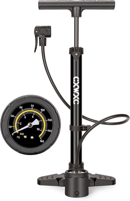 Bike Pump with Pressure Gauge | 160 PSI Portable Air Pump for Presta & Schrader Valves