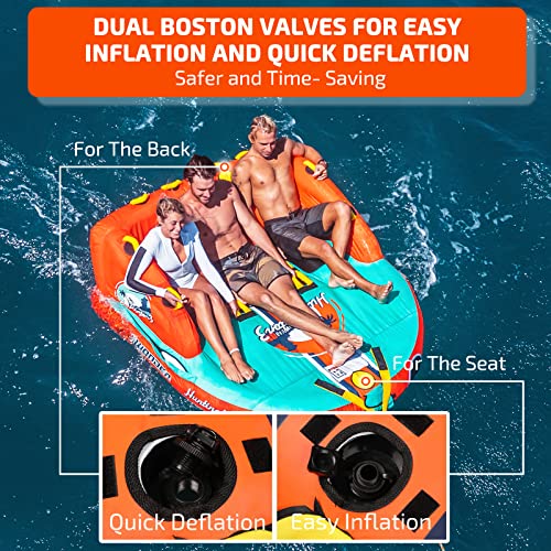 3 Person Towable Water Tube for Boating - Heavy-Duty Inflatable with Dual Tow Points