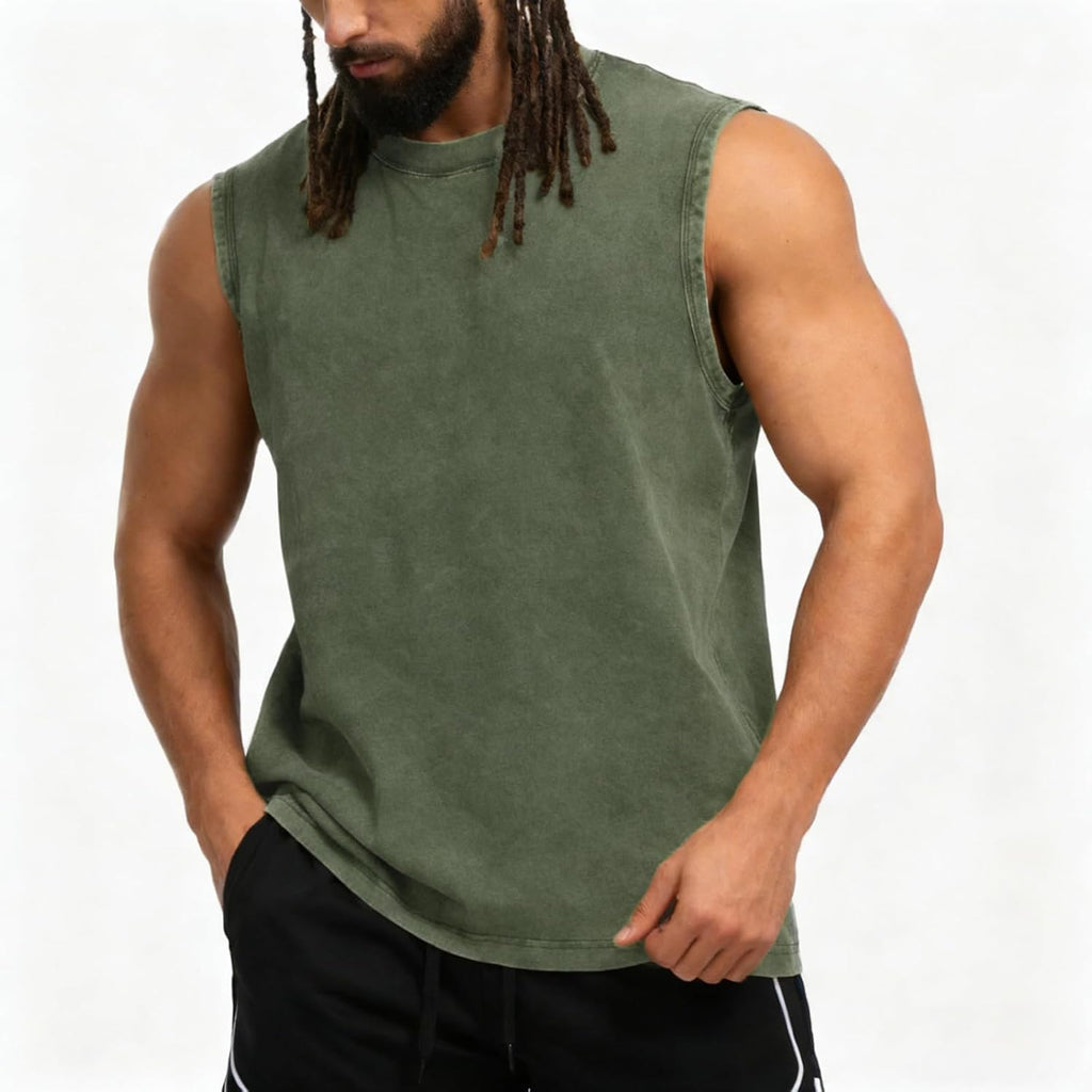 Skiennix Men's Workout Tank Tops - Sleeveless Cotton Muscle Shirts for Gym | Acid Wash, Loose Fit