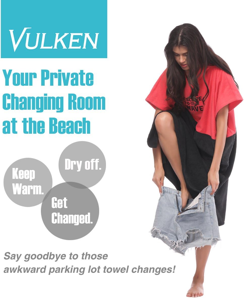 Vulken Extra Large Hooded Beach Towel - Quick Dry Microfiber Surf Poncho for Easy Changing | L/XL