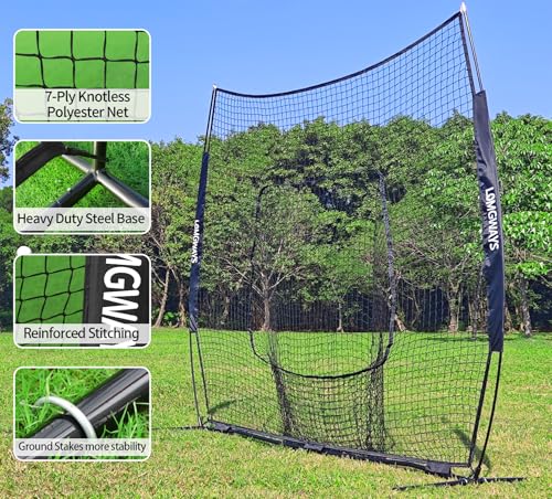 8ft Baseball & Softball Practice Net with Steel Frame - Portable Batting Hitting Pitching Net, Black