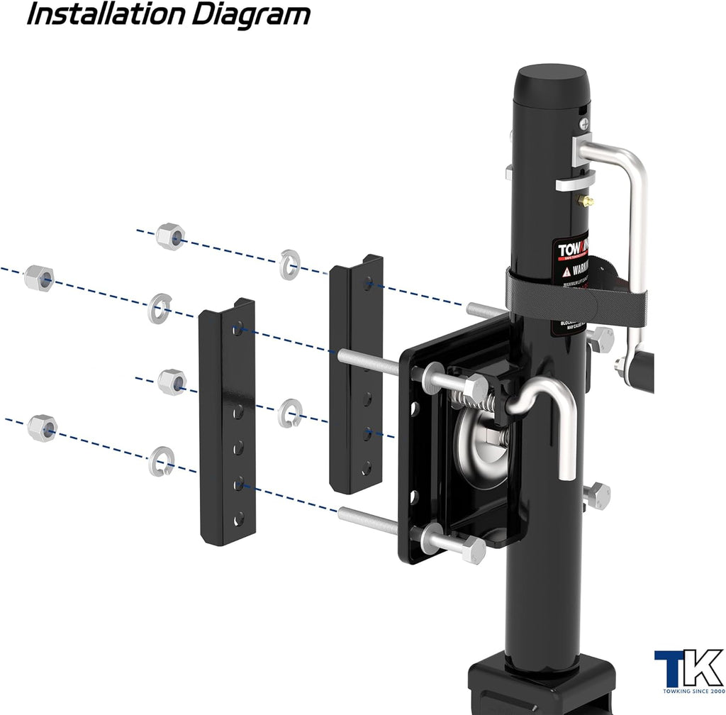 1200 lbs Trailer Jack - Bolt-On Tongue Jack with 10" Lift for RVs, Boats, Trailers & More