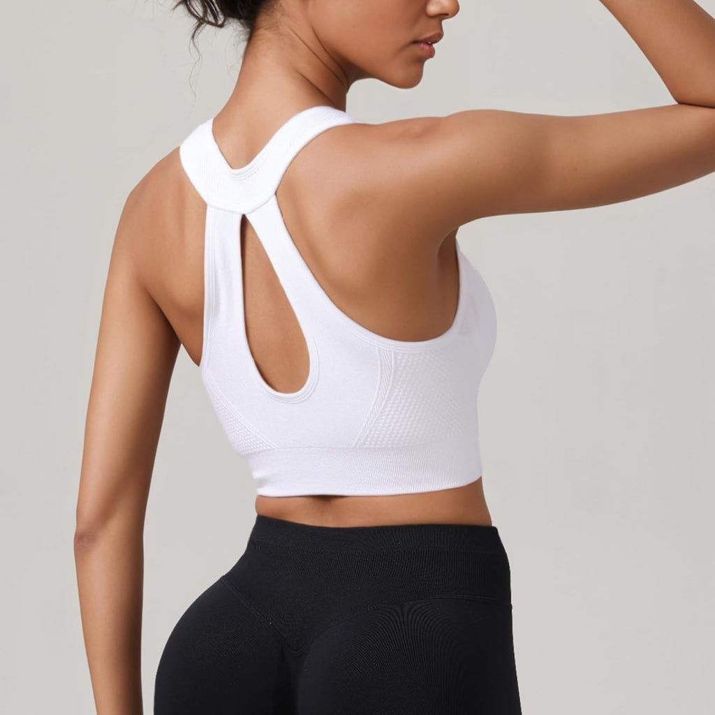 Skiennix Racerback Sports Bra - Medium Support Zipper Front for Comfortable Workouts