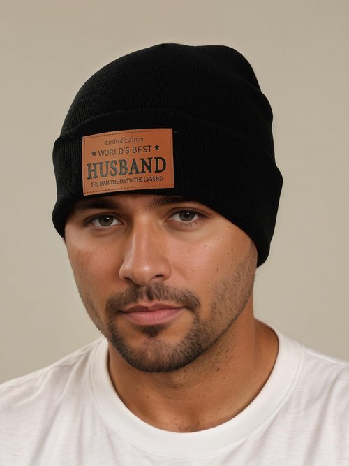 Husband Gifts Worlds Best Husband Ever Beanie Leather Hat for Men from Wife Christmas Stocking Stuffers Birthday Wedding Anniversary Valentine Couple Gift Ideas Accessories Stuff Black