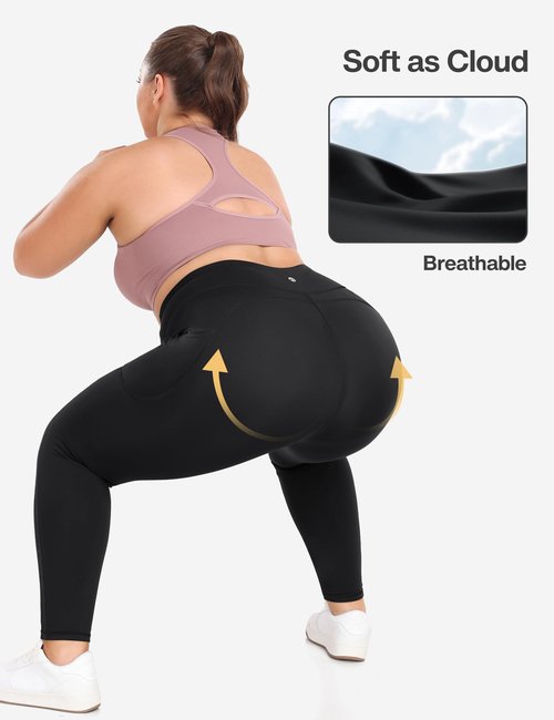 Heathyoga X-6XL Plus Size Leggings for Women with Pockets Tummy Control Plus Size Yoga Pants High Waist Workout Clothes Black