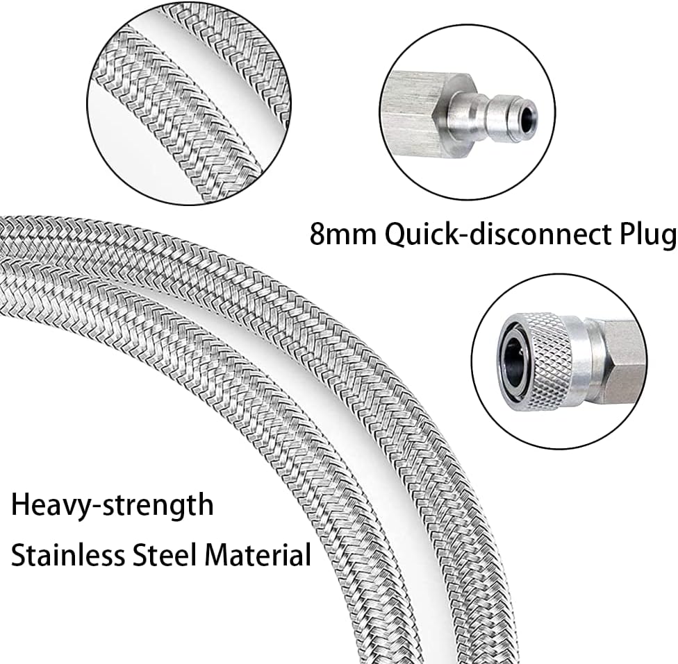Skiennix Paintball Airsoft Fill Whip Hose - 36-Inch 4500psi Stainless Steel Charging System with 8MM Quick-Disconnect Adapter