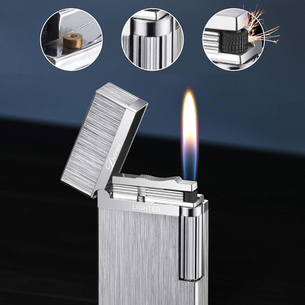 SNYYIAI Classic Lighter, Butane Brushed Metal Lighter, Side Slide Lgnition Steel Tone Trench Lighter for Men Dad Husband Collect,Silver