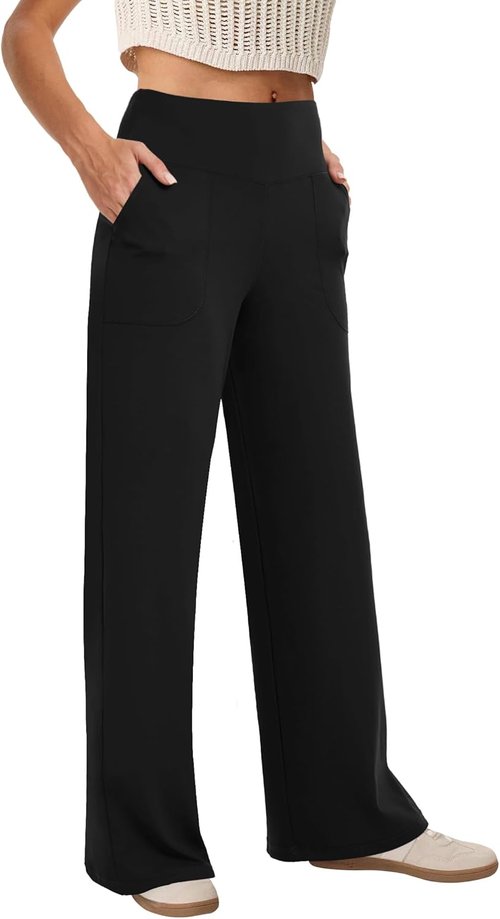 COPYLEAF High Waist Wide Leg Yoga Pants - Loose Stretch Design with Pockets for Casual Comfort
