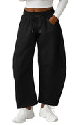 Lepunuo Barrel Sweatpants Women Casual Baggy Elastic Waisted Pants Wide Leg Gym Trousers with Pockets Black