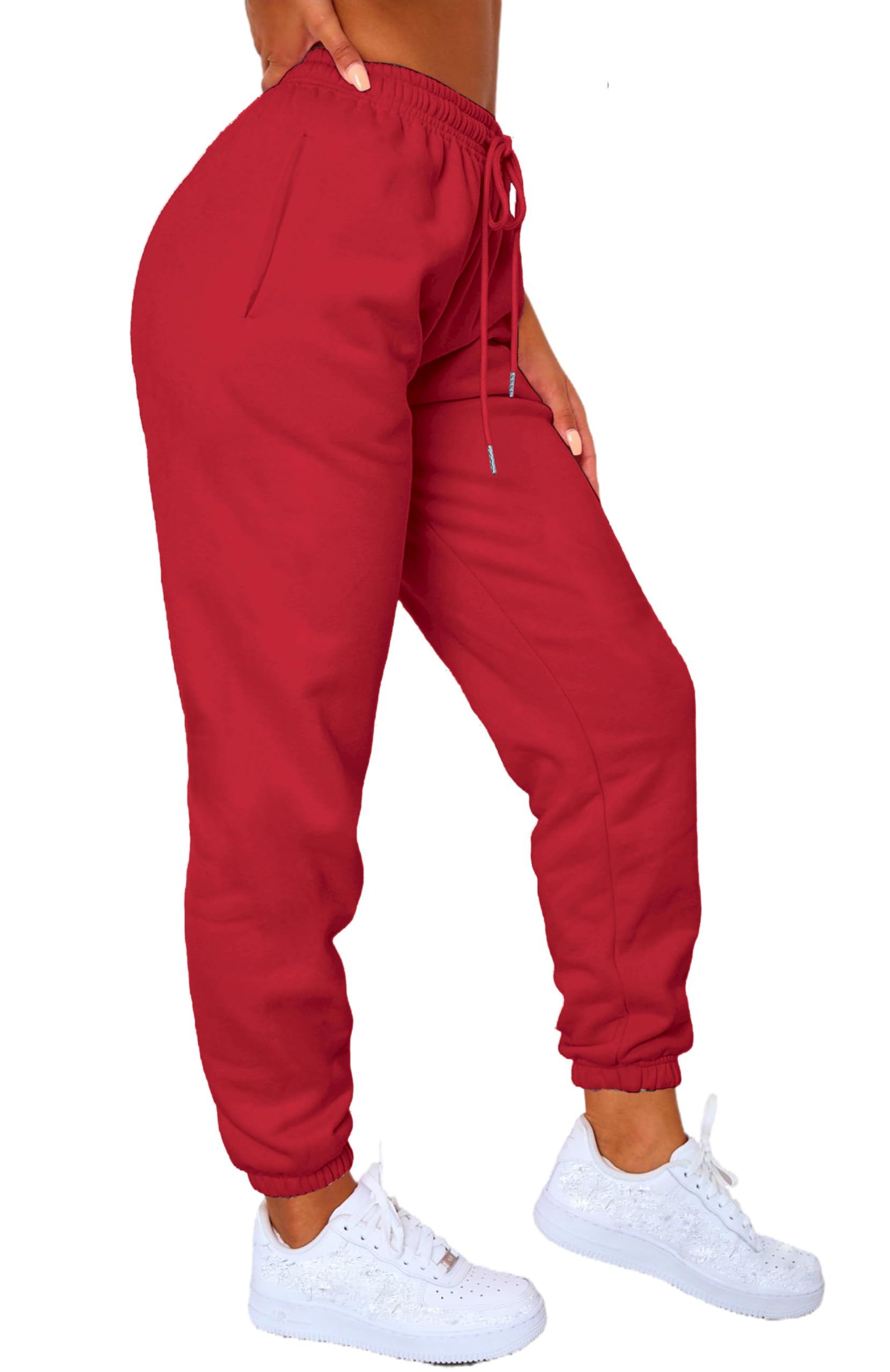 Waitfairy Sweatpants Women - Joggers for Women High Waist Baggy Sweat Pants for Womens Joggers Workout Gym Clothes for Woman Red L
