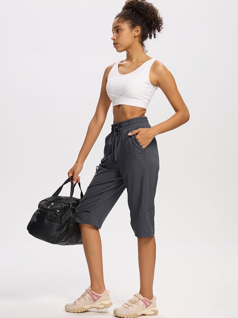 DEVOROPA Women’s Hiking Long Shorts Gray Small - Quick Dry, Zipper Pockets