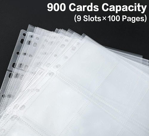 Herkka Trading Card Sleeve Pages - 100 Pack 9 Pocket Album Pages for 3 Ring Binders