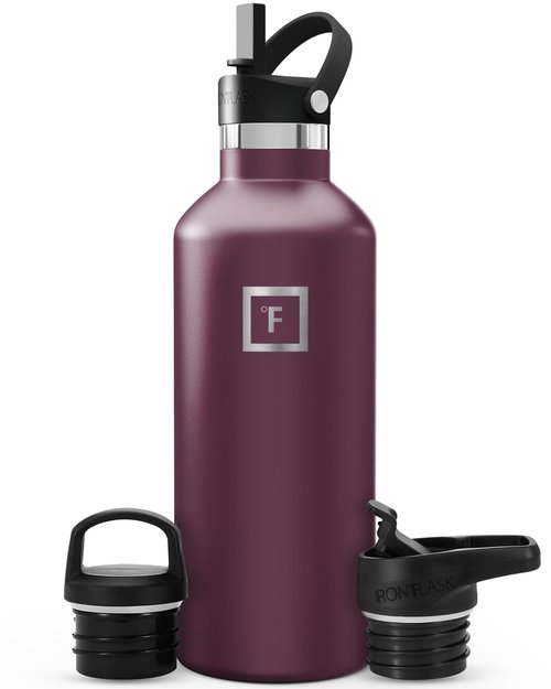 IRON °FLASK Camping & Hiking Hydration Flask with Straw, BPA-Free Insulated Stainless Steel Sports Water Bottle - 32 oz Burgundy